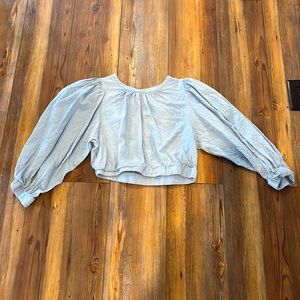 A new day, blue, long sleeve, size small.